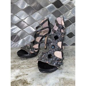 Vince Camuto Women Black Jeweled Strappy Heels Shoes Size 7.5 M